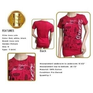 Coca Cola T-Shirt Refreshes you Best-Crew Neck Red White Black Short Sleeves MD.